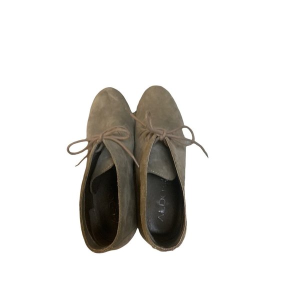 -ALDO Tan Suede Lace Up/Tie Up Almond Toe Block Heel Bootie-Size 7 - Picture 8 of 15
